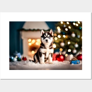 Cool Husky Puppy Dog Christmas Posters and Art